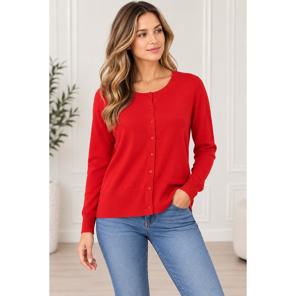 Halogen Cardigan Red Button Front Classic Preppy Minimalist‎ XL Office Wear